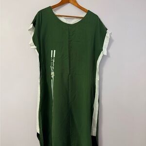 Forest Green Maxi Shift Dress with White Side Panels